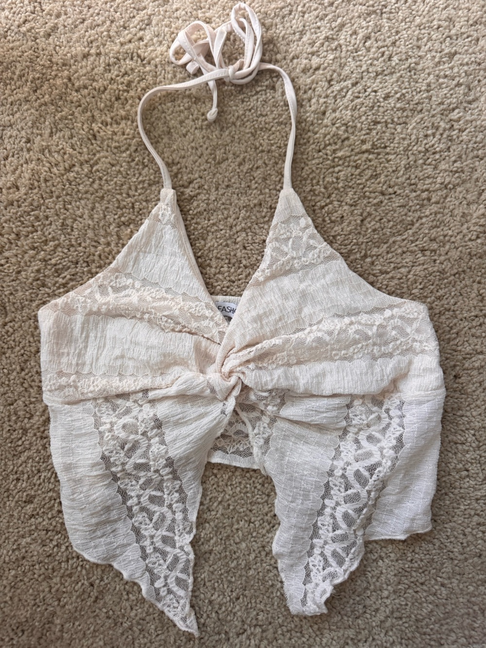 Fashion Nova Knotted Lace-Panel Bandeau in off white